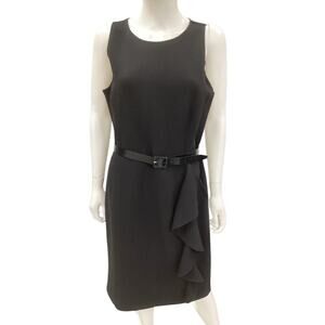 St. John Dress Women’s Size 10 Fine Sleeveless Belt Ruffle Little Black Dress